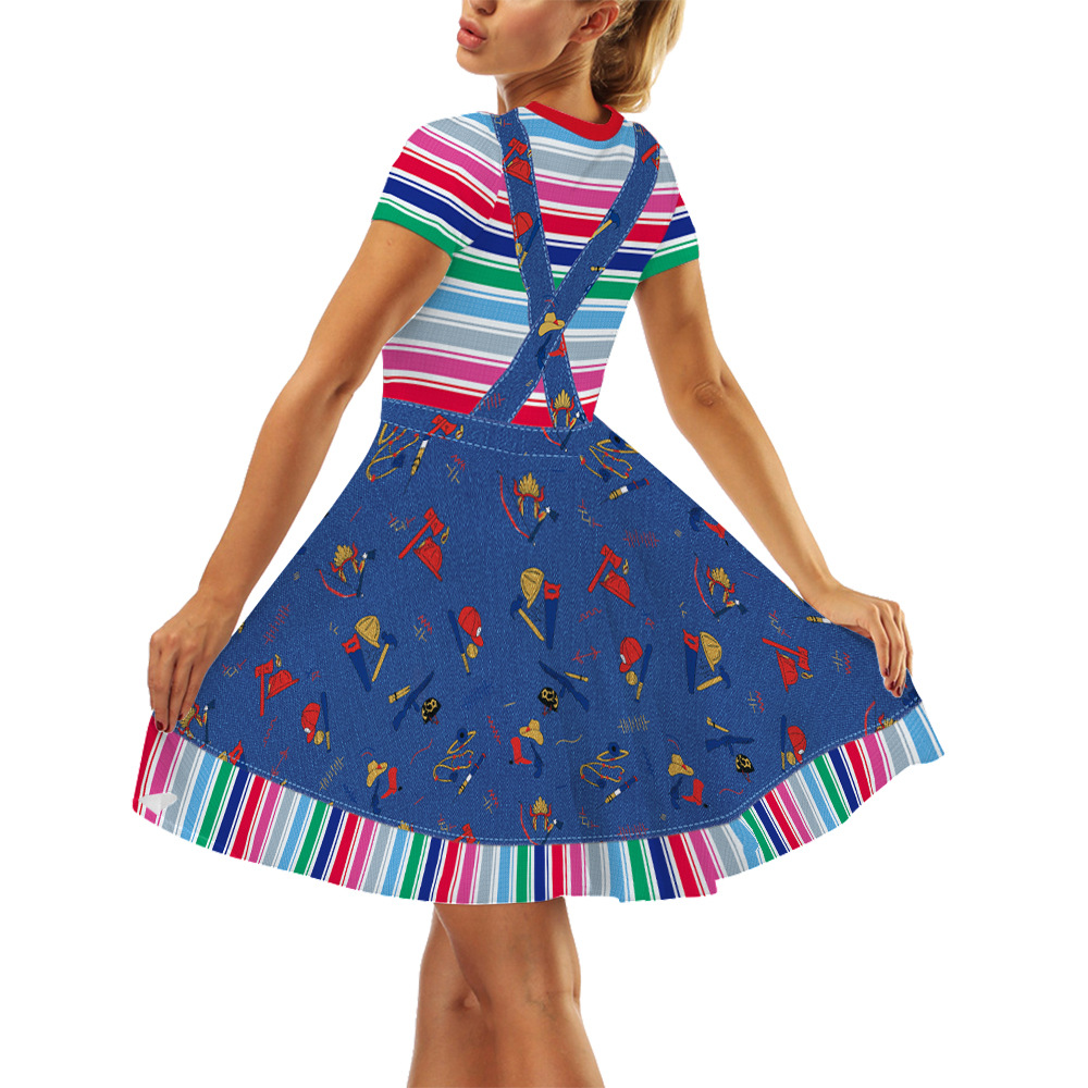 Womens Cosplay Costume Graphic Striped Skirt For Carnival Festival